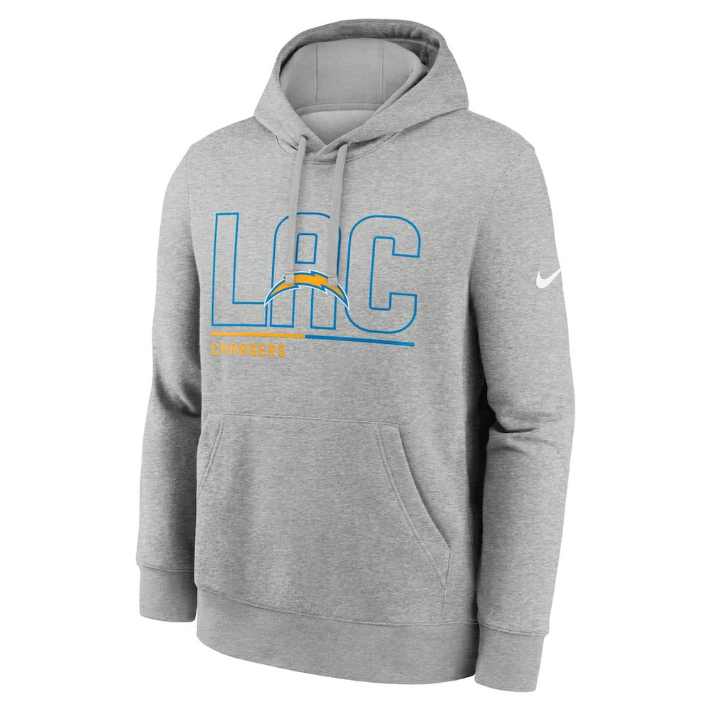 Los Angeles Chargers City Code Club Fleece Pullover Hoodie Heathered Gray | Nike for Sale