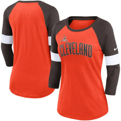 Cleveland Browns Women's Football Pride Slub 3/4 Raglan Sleeve T-Shirt Heathered Orange/Brown | Nike for Sale