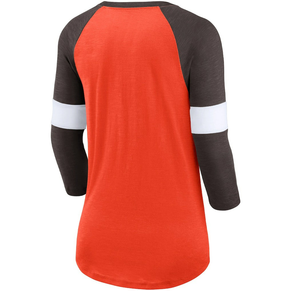 Cleveland Browns Women's Football Pride Slub 3/4 Raglan Sleeve T-Shirt Heathered Orange/Brown | Nike for Sale