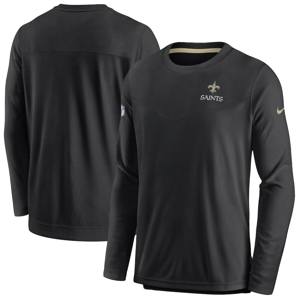 New Orleans Saints Sideline Lockup Performance Pullover Sweatshirt Black | Nike for Sale