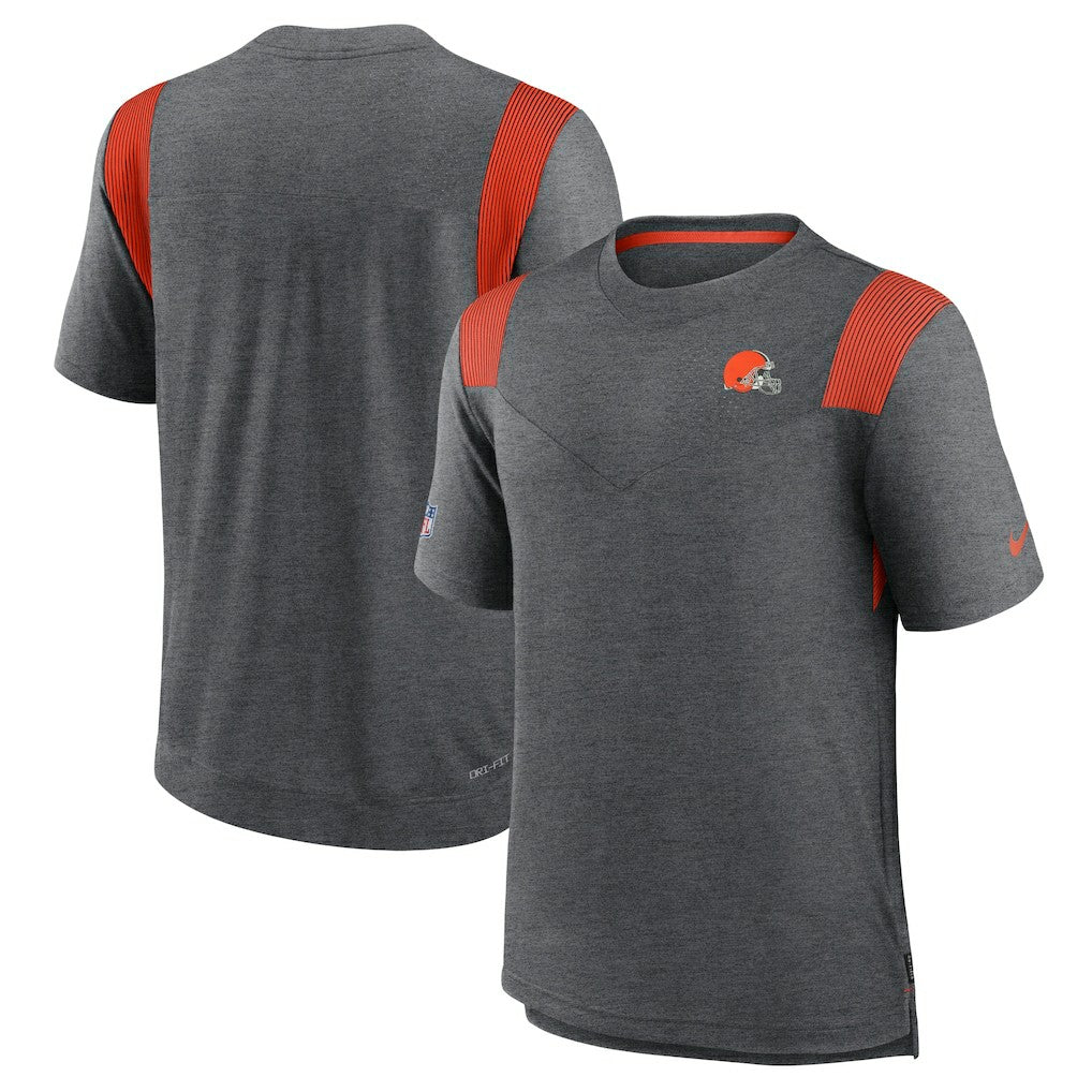 Cleveland Browns Sideline Tonal Logo Performance Player T-Shirt Heather Charcoal | Nike for Sale