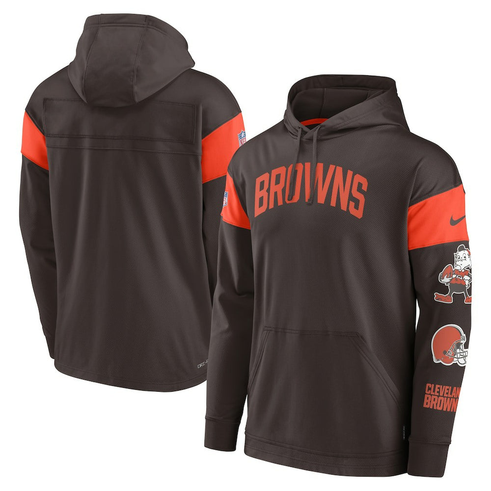 Cleveland Browns Brownie The Elf Sideline Athletic Arch Jersey Performance Pullover Hoodie Brown | Nike for Sale