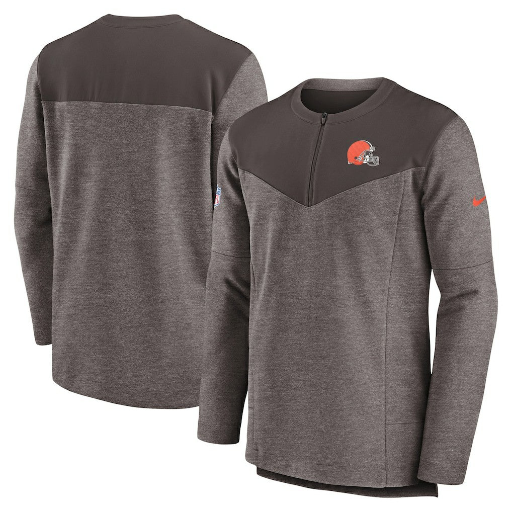 Cleveland Browns Sideline Lockup Performance Quarter-Zip Top Brown | Nike for Sale