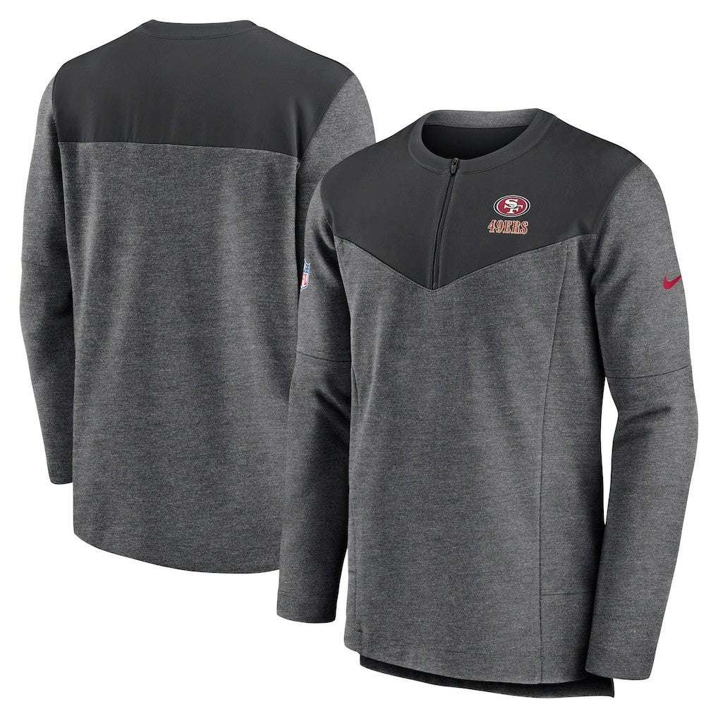 San Francisco 49ers Sideline Lockup Performance Quarter-Zip Top Charcoal | Nike for Sale