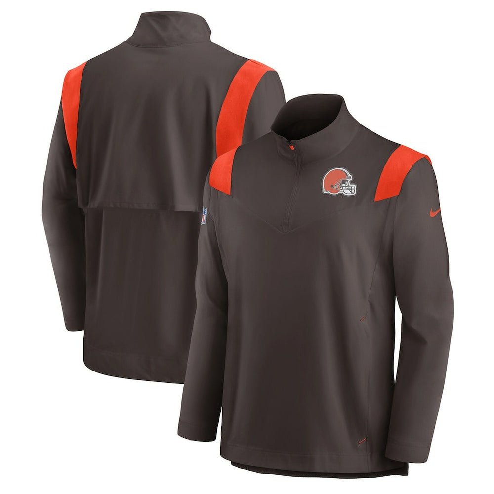 Cleveland Browns Sideline Coach Chevron Lockup Quarter-Zip Long Sleeve Top Brown | Nike for Sale