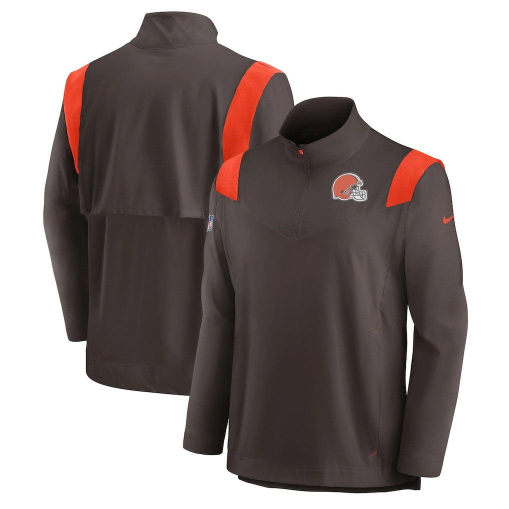 Cleveland Browns Sideline Coach Chevron Lockup Quarter-Zip Long Sleeve Top Brown | Nike for Sale