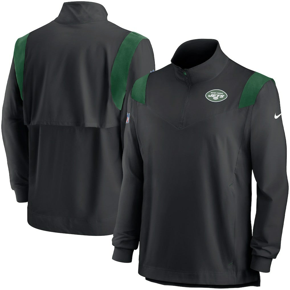 New York Jets Sideline Coach Chevron Lockup Quarter-Zip Long Sleeve Top Black | Nike for Sale