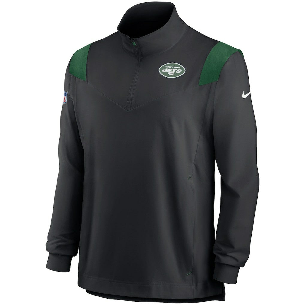 New York Jets Sideline Coach Chevron Lockup Quarter-Zip Long Sleeve Top Black | Nike for Sale