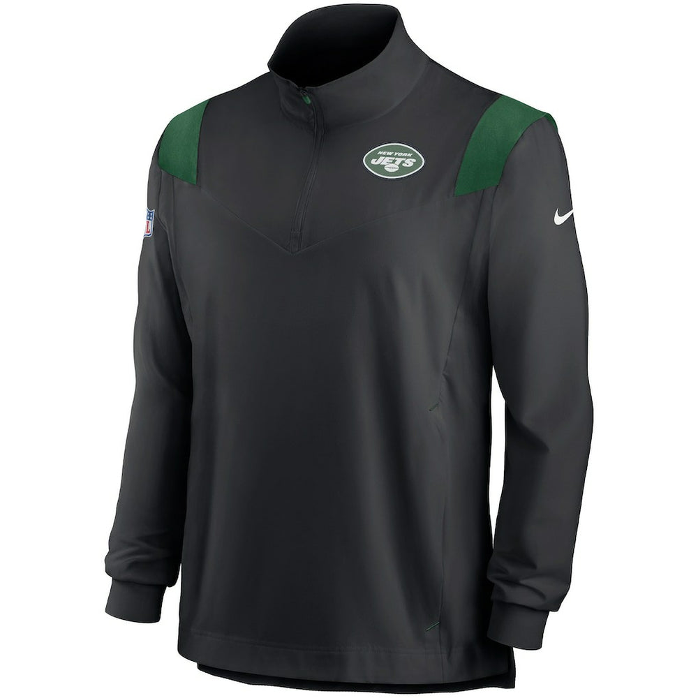New York Jets Sideline Coach Chevron Lockup Quarter-Zip Long Sleeve Top Black | Nike for Sale