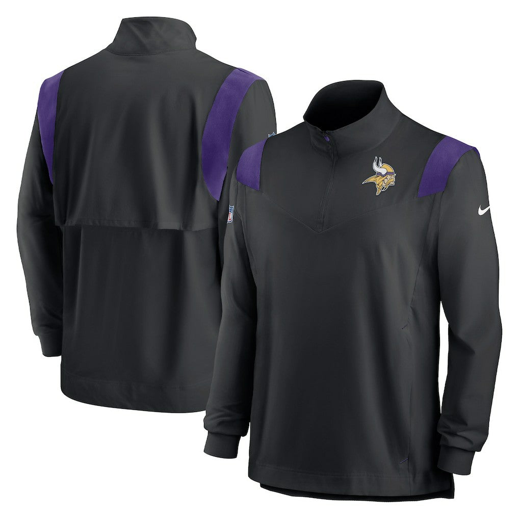 Minnesota Vikings Sideline Coach Chevron Lockup Quarter-Zip Long Sleeve Top Black | Nike for Sale