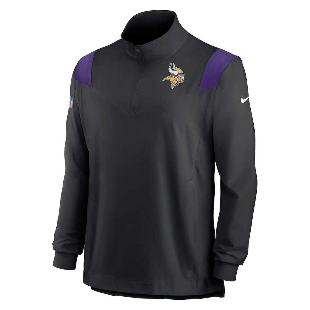 Minnesota Vikings Sideline Coach Chevron Lockup Quarter-Zip Long Sleeve Top Black | Nike for Sale