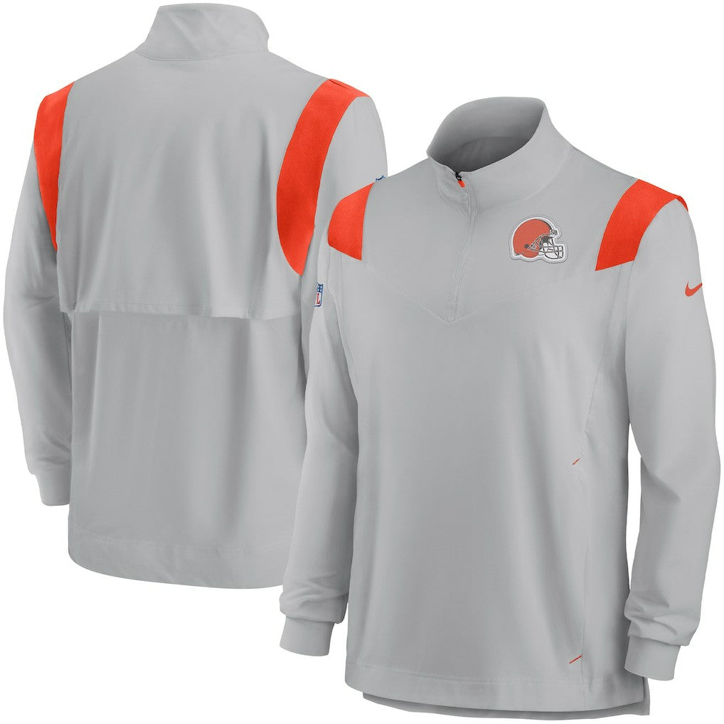 Cleveland Browns Sideline Coach Chevron Lockup Quarter-Zip Long Sleeve Top Gray | Nike for Sale