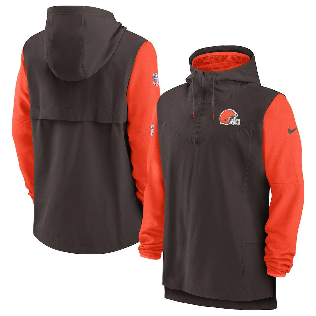 Cleveland Browns Sideline Player Quarter-Zip Hoodie Brown/Orange | Nike for Sale