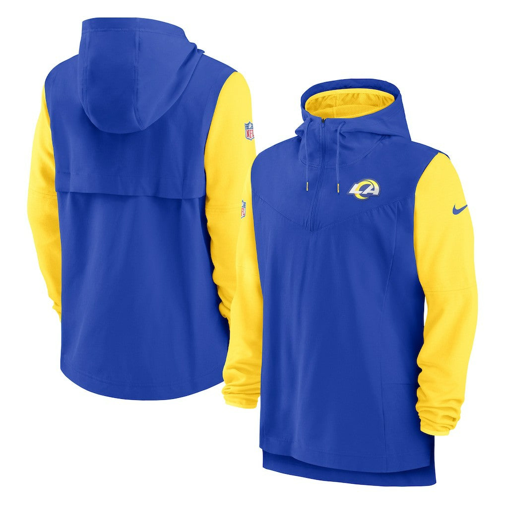Los Angeles Rams Sideline Player Quarter-Zip Hoodie Jacket Royal/Gold | Nike for Sale