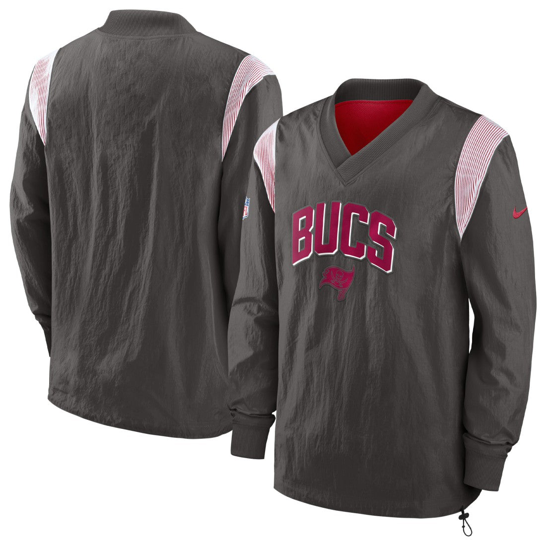 Tampa Bay Buccaneers Sideline Athletic Stack V-Neck Pullover Windshirt Jacket Pewter | Nike for Sale
