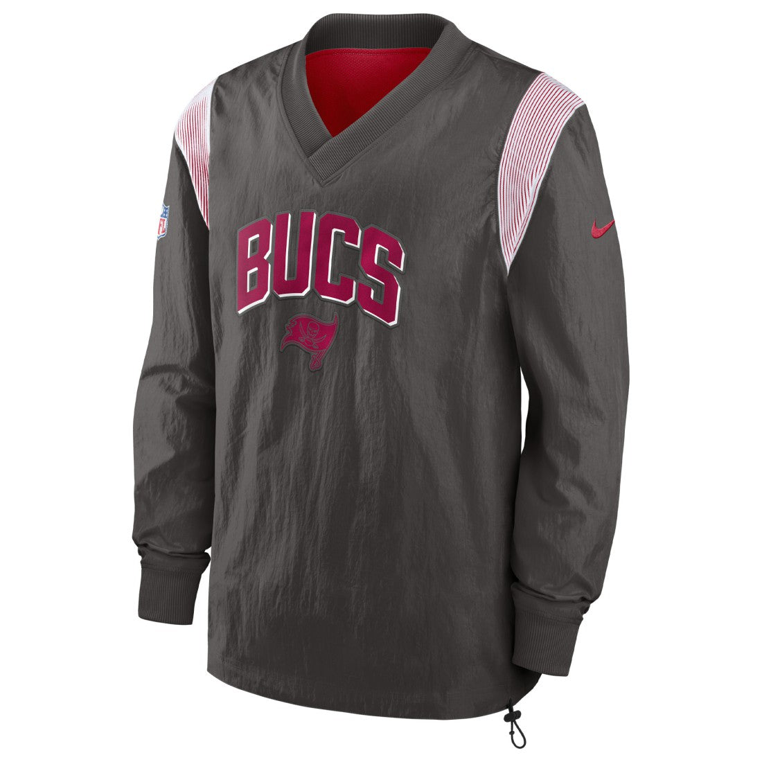 Tampa Bay Buccaneers Sideline Athletic Stack V-Neck Pullover Windshirt Jacket Pewter | Nike for Sale
