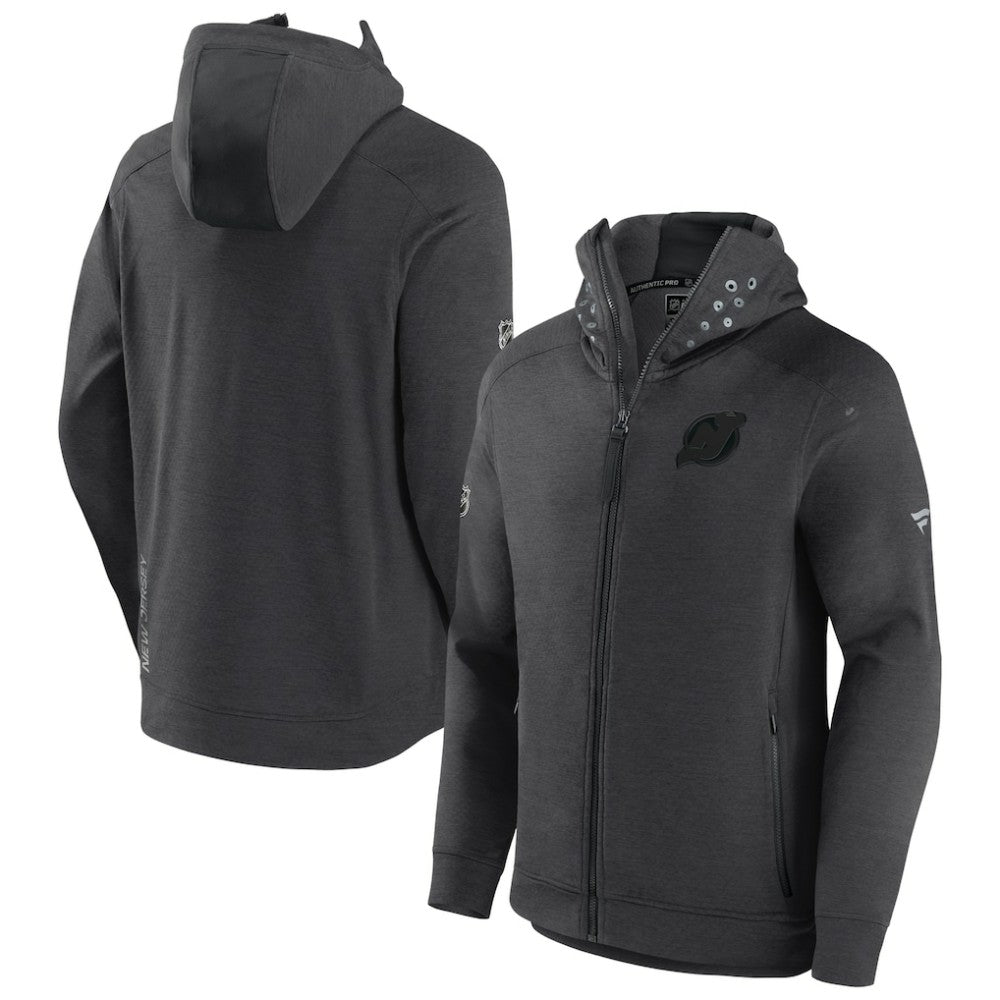 New Jersey Devils Fanatics Authentic Pro Road Tech Lightweight Full-Zip Hoodie Jacket - Charcoal - NHL