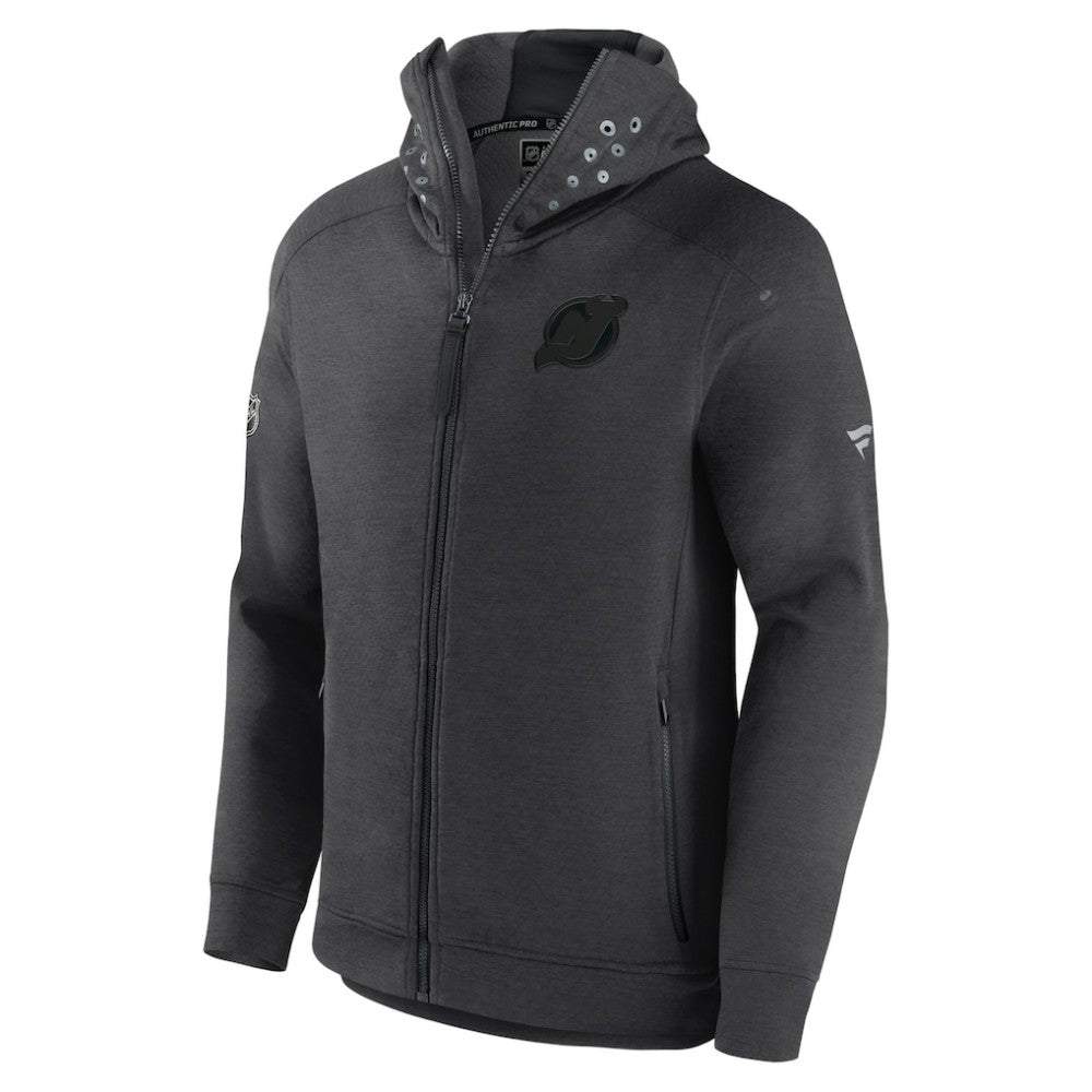 New Jersey Devils Fanatics Authentic Pro Road Tech Lightweight Full-Zip Hoodie Jacket - Charcoal - NHL