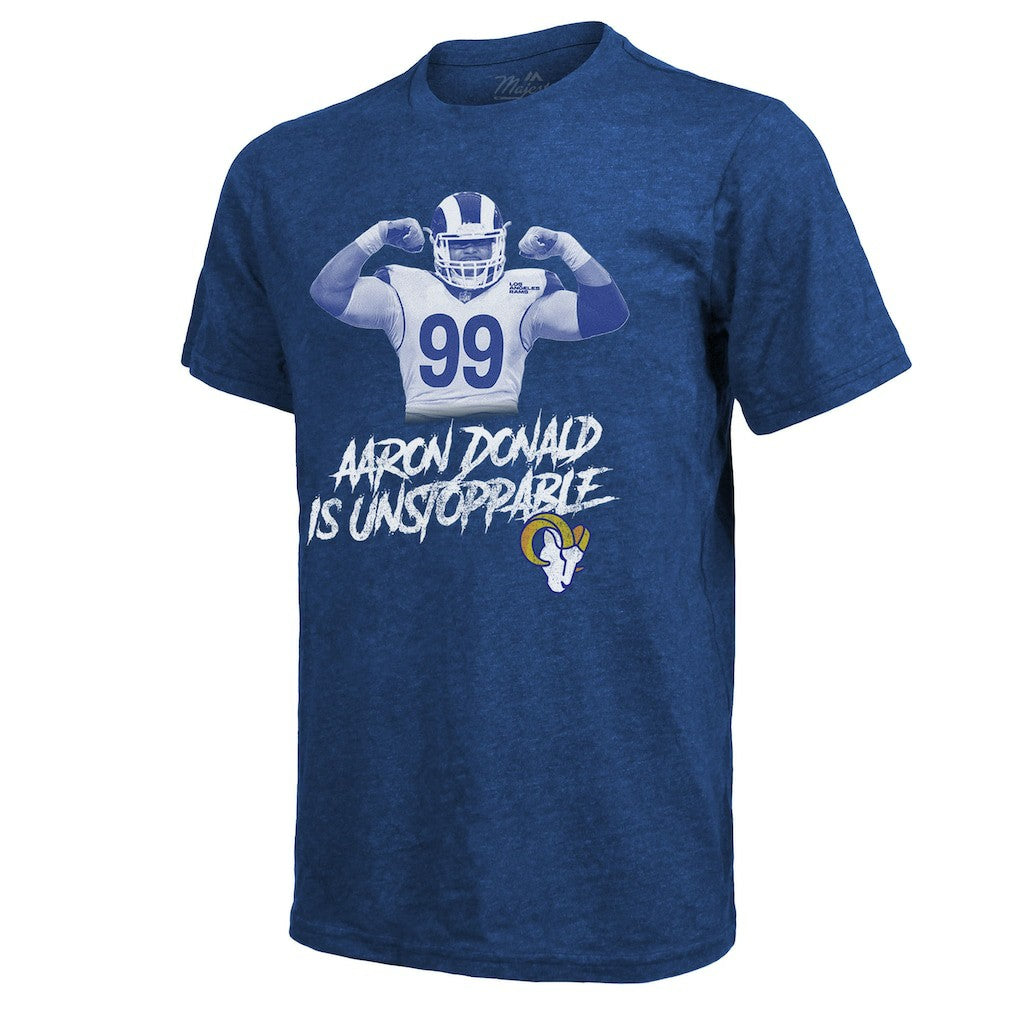 Aaron Donald Los Angeles Rams Majestic Threads Tri-Blend Player Graphic T-Shirt Royal | NFL