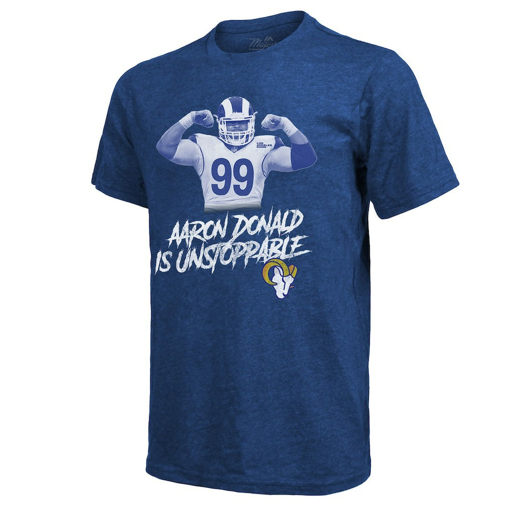 Aaron Donald Los Angeles Rams Majestic Threads Tri-Blend Player Graphic T-Shirt Royal | NFL