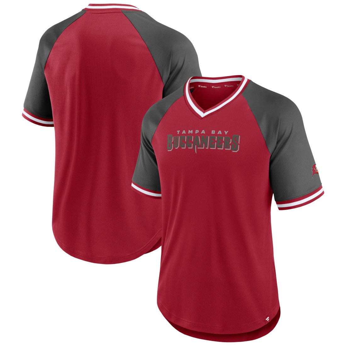 Tampa Bay Buccaneers Second Wind Raglan V-Neck T-Shirt Red/Pewter | Fanatics