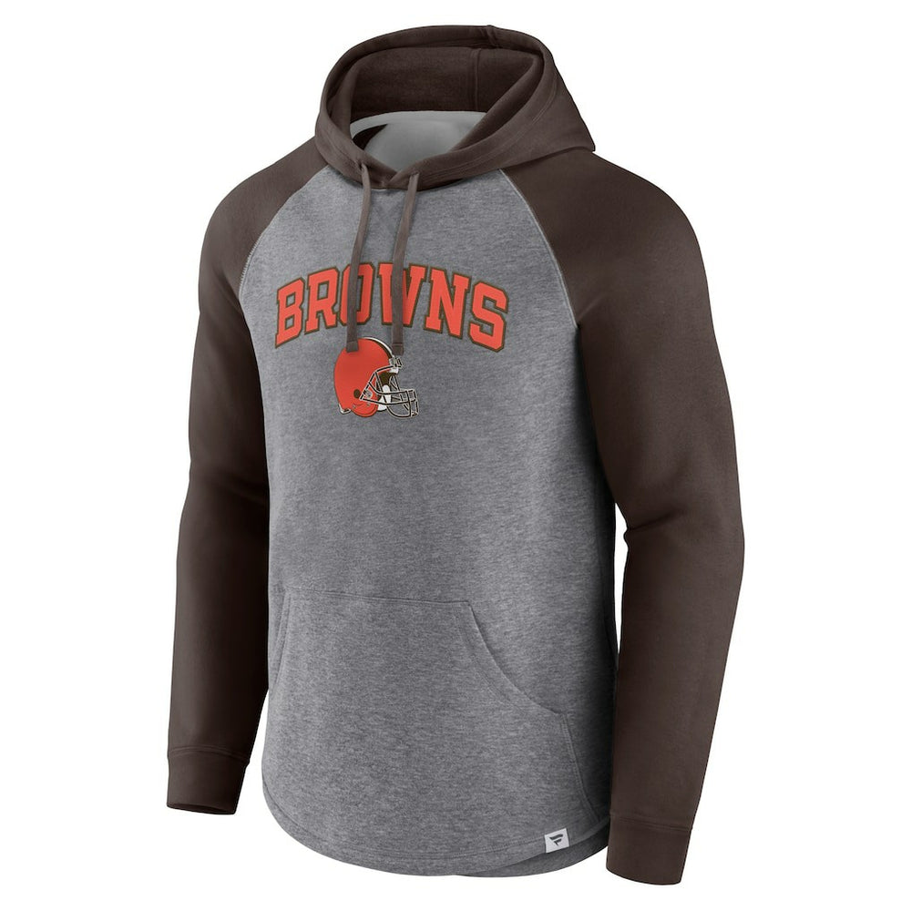 Cleveland Browns By Design Raglan Pullover Hoodie Heathered Gray/Brown | Fanatics