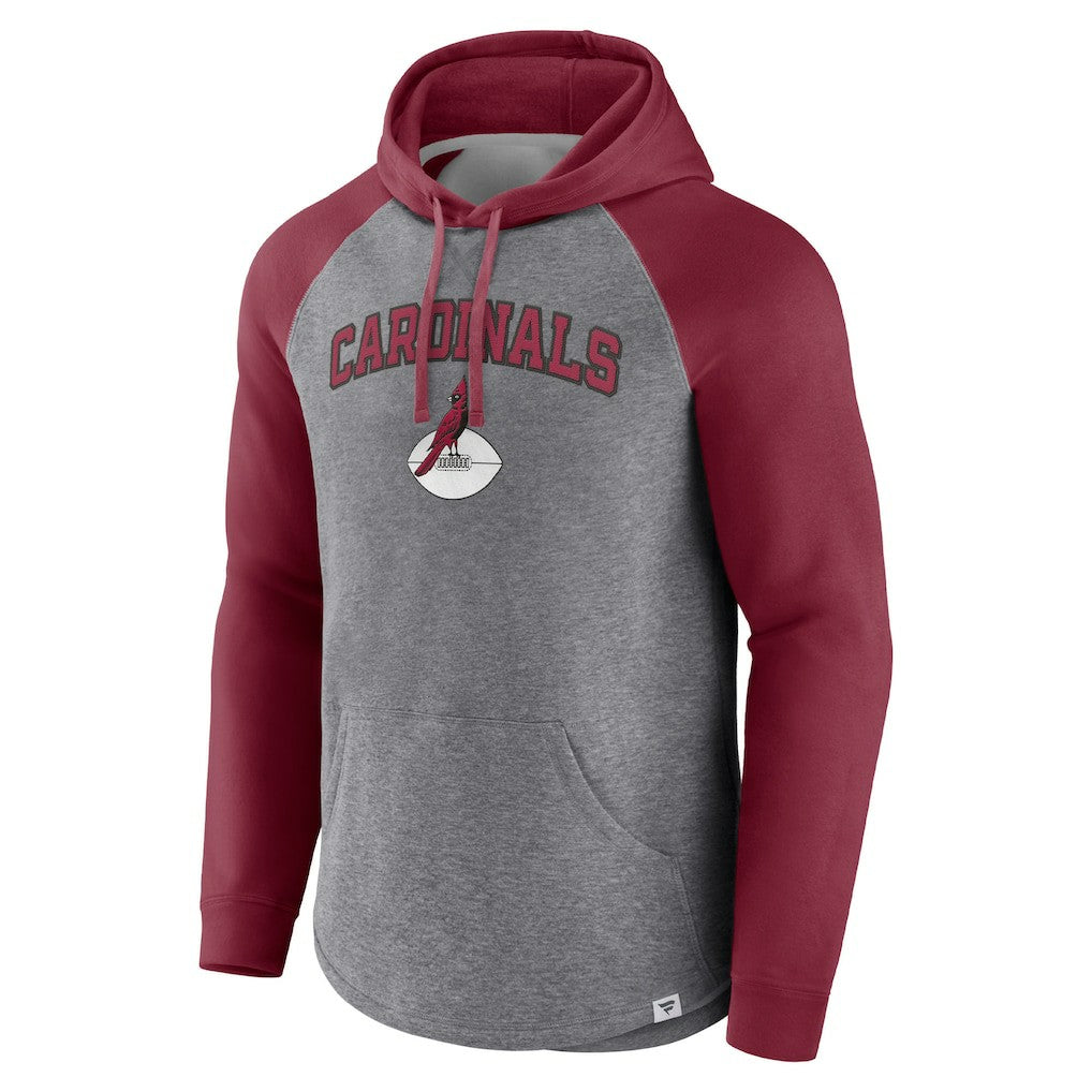 Arizona Cardinals By Design Raglan Pullover Hoodie Heathered Gray/Cardinal | Fanatics