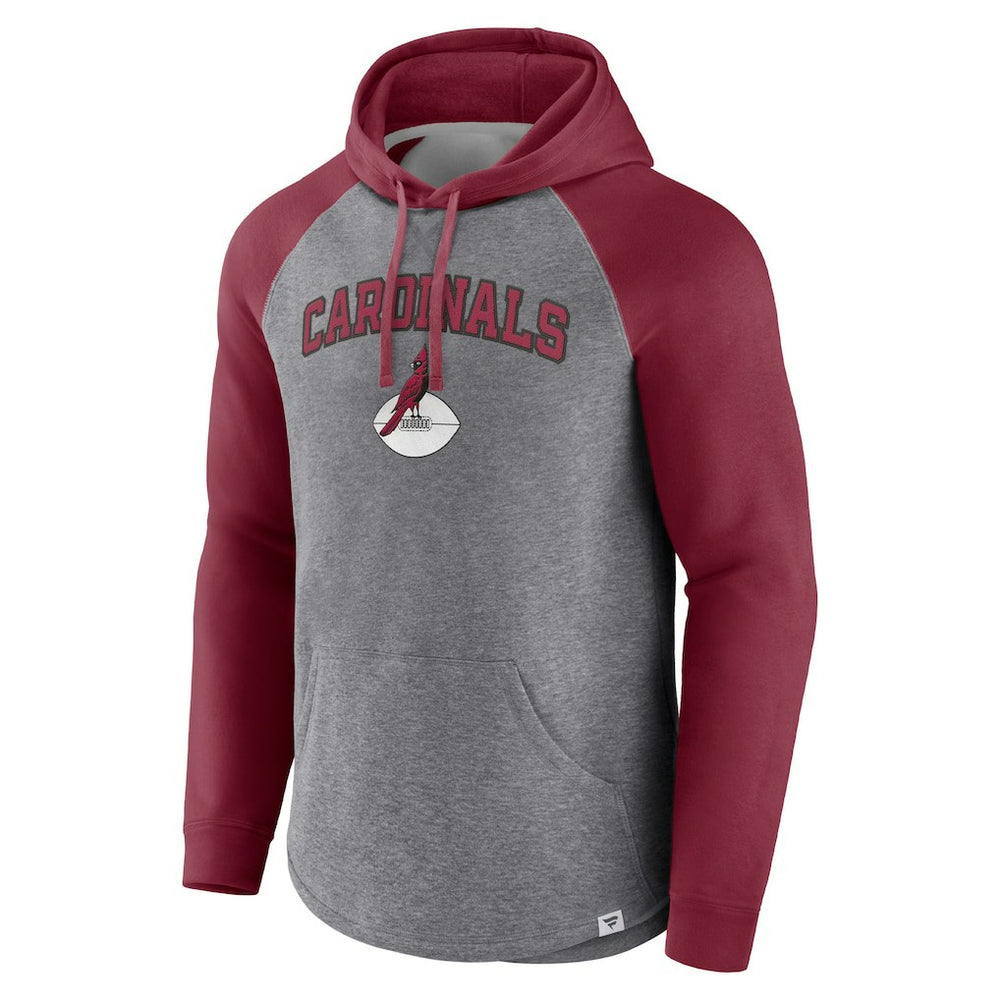 Arizona Cardinals By Design Raglan Pullover Hoodie Heathered Gray/Cardinal | Fanatics