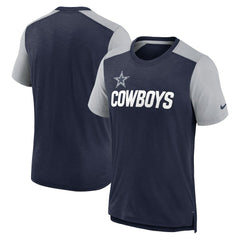 Dallas Cowboys Color Block Team Name T-Shirt Heathered Navy/Heathered Gray | Nike for Sale