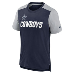 Dallas Cowboys Color Block Team Name T-Shirt Heathered Navy/Heathered Gray | Nike for Sale