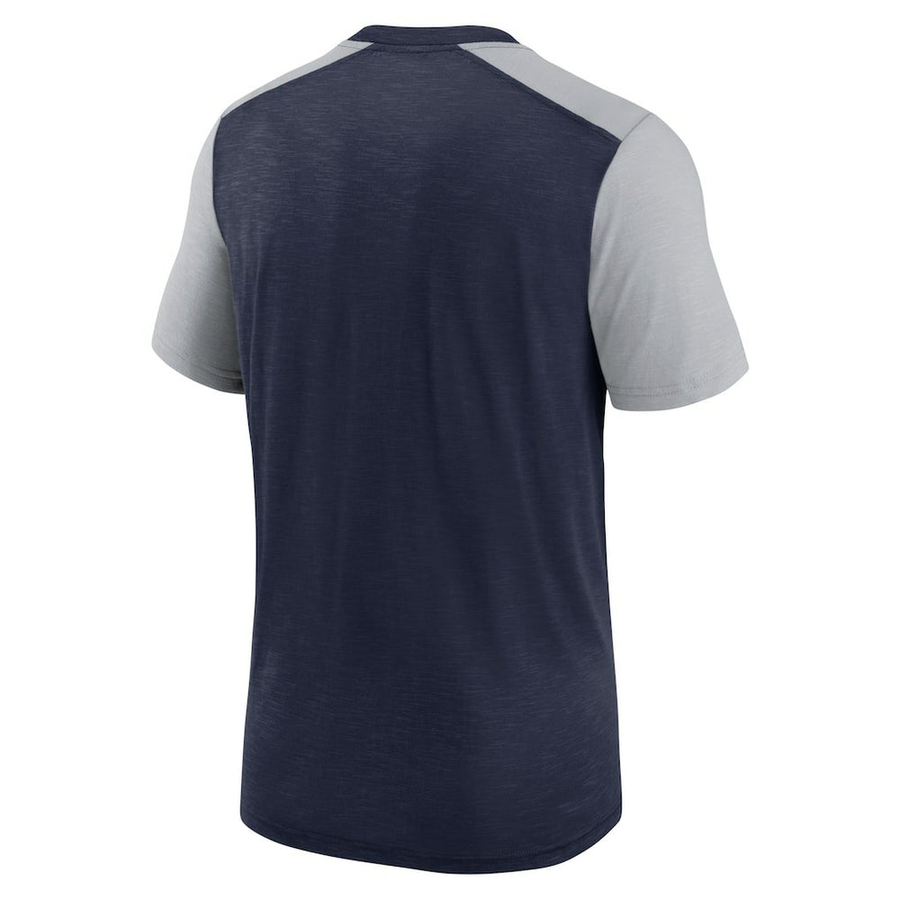 Dallas Cowboys Color Block Team Name T-Shirt Heathered Navy/Heathered Gray | Nike for Sale