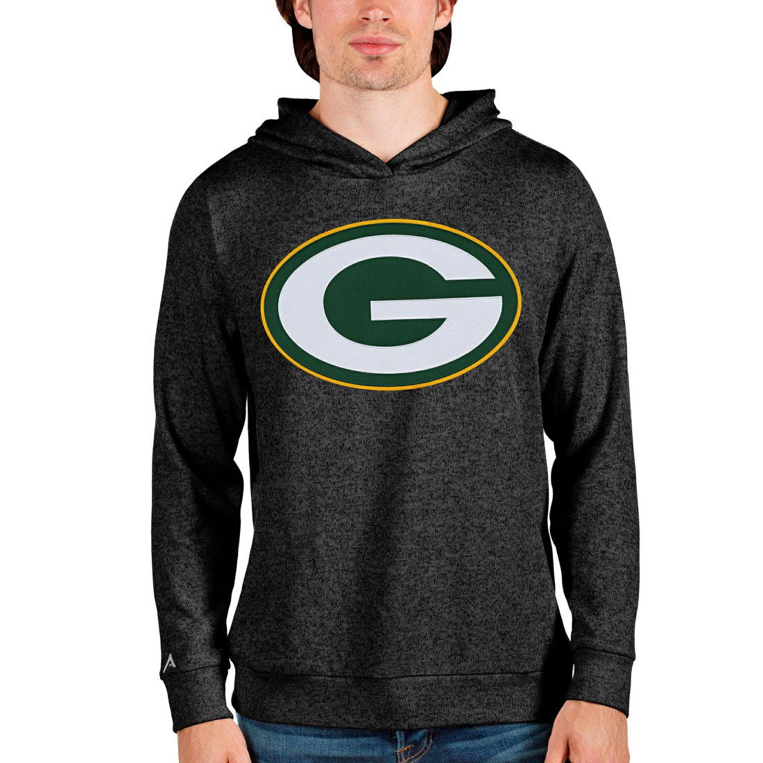 Green Bay Packers Antigua Team Absolute Pullover Hoodie Heathered Black | NFL