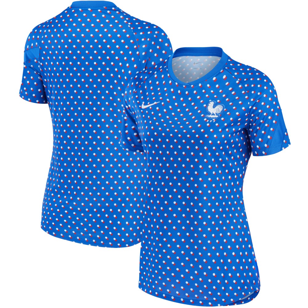 France Women's National Team Women's 2022/23 Away Pre-Match Performance Top Blue | Nike