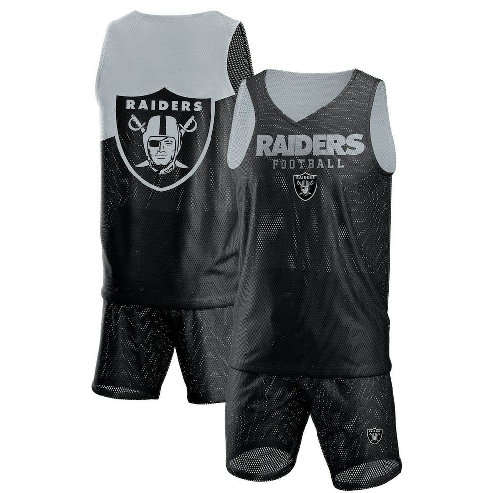 Las Vegas Raiders FOCO Colorblock Mesh V-Neck & Shorts Set Black | NFL