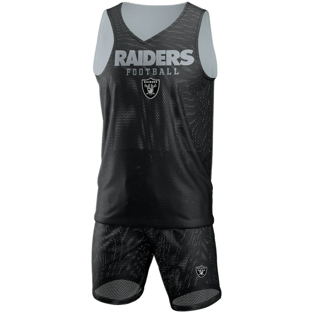 Las Vegas Raiders FOCO Colorblock Mesh V-Neck & Shorts Set Black | NFL