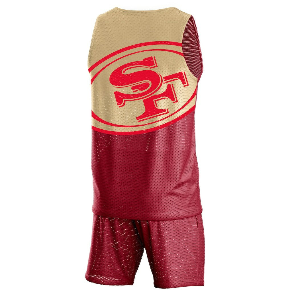 San Francisco 49ers FOCO Colorblock Mesh V-Neck & Shorts Set Scarlet | NFL