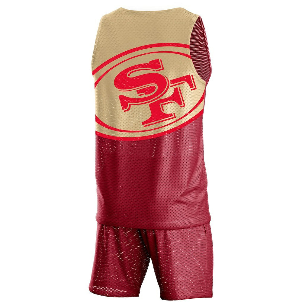 San Francisco 49ers FOCO Colorblock Mesh V-Neck & Shorts Set Scarlet | NFL