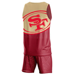 San Francisco 49ers FOCO Colorblock Mesh V-Neck & Shorts Set Scarlet | NFL