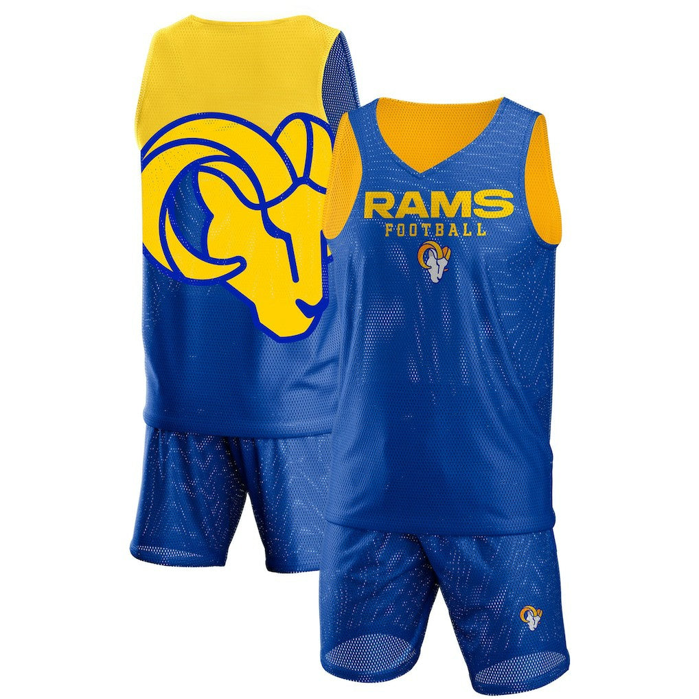 Los Angeles Rams FOCO Colorblock Mesh V-Neck & Shorts Set Royal | NFL
