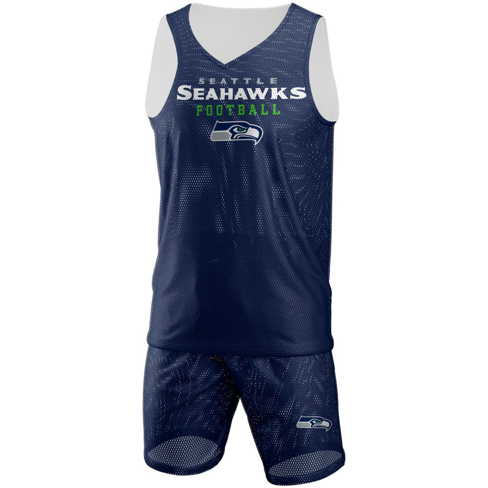 Seattle Seahawks FOCO Colorblock Mesh V-Neck & Shorts Set College Navy | NFL