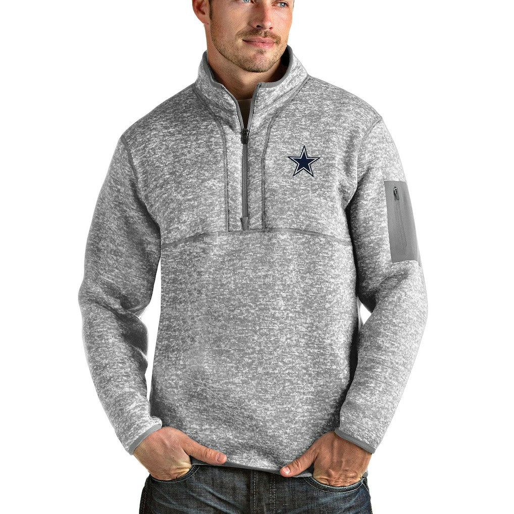 Dallas Cowboys Antigua Fortune Quarter-Zip Pullover Jacket Heathered Gray | NFL