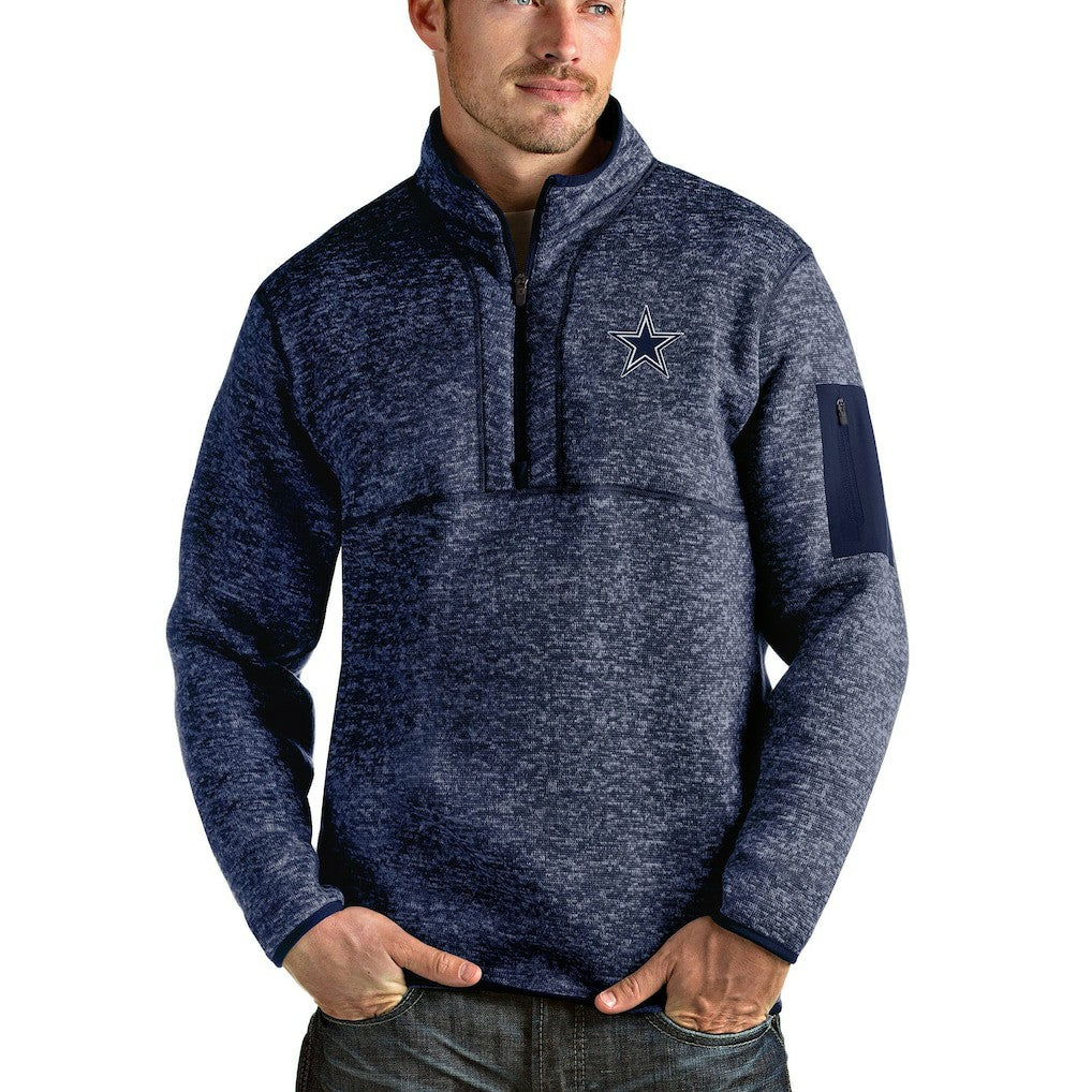 Dallas Cowboys Antigua Fortune Quarter-Zip Pullover Jacket Heathered Navy | NFL