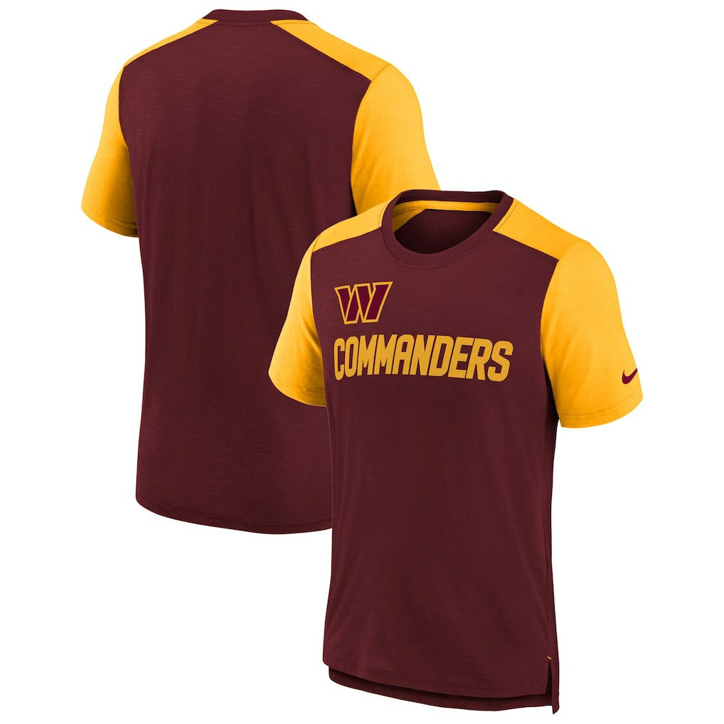 Washington Commanders Youth Colorblock Team Name T-Shirt Heathered Burgundy/Heathered Gold | Nike for Sale