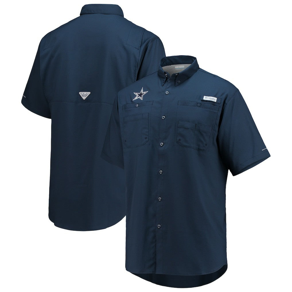 Dallas Cowboys Tamiami Omni-Shade Button-Down Short Sleeve Shirt Navy | Columbia