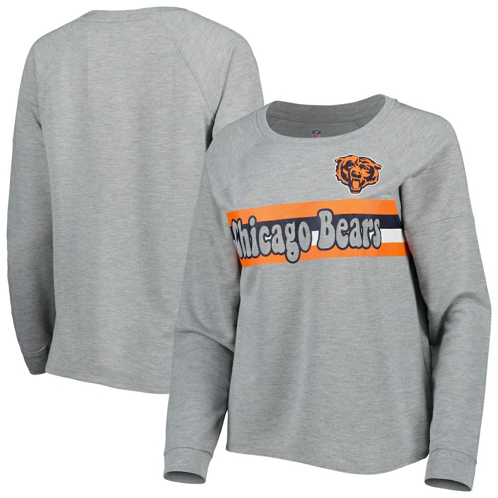 Chicago Bears Juniors All Striped Up Raglan Long Sleeve T-Shirt Heathered Gray | NFL