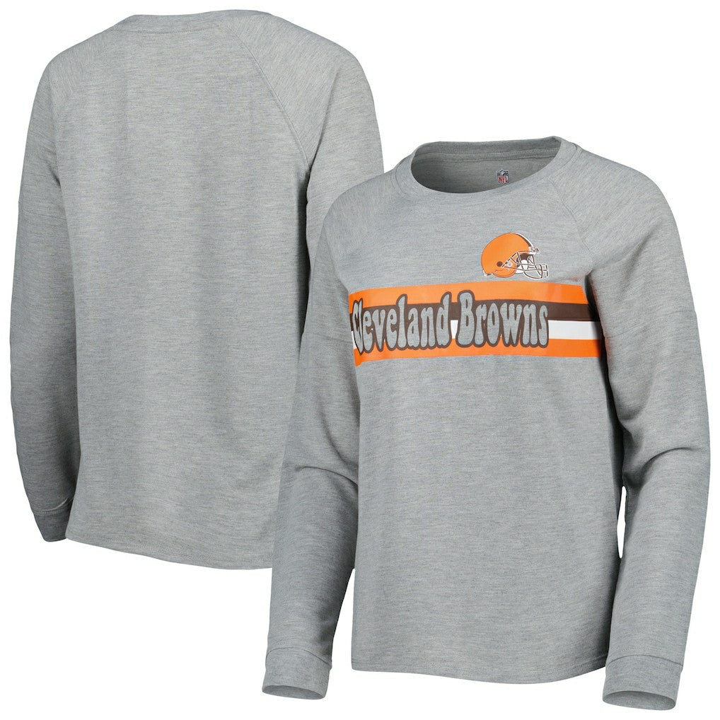 Cleveland Browns Juniors All Striped Up Raglan Long Sleeve T-Shirt Heathered Gray | NFL