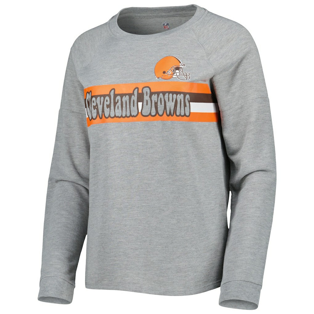 Cleveland Browns Juniors All Striped Up Raglan Long Sleeve T-Shirt Heathered Gray | NFL