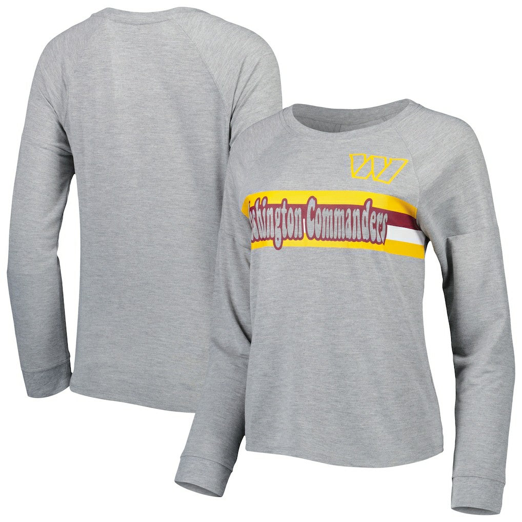 Washington Commanders Juniors All Striped Up Raglan Long Sleeve T-Shirt Heathered Gray | NFL