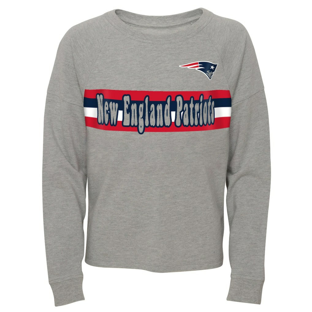 New England Patriots Juniors All Striped Up Raglan Long Sleeve T-Shirt Heathered Gray | NFL