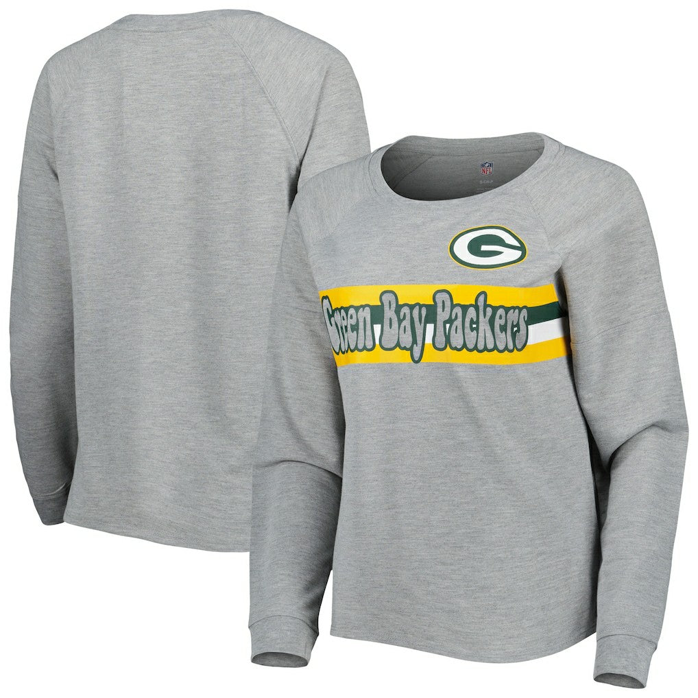 Green Bay Packers Juniors All Striped Up Raglan Long Sleeve T-Shirt Heathered Gray | NFL